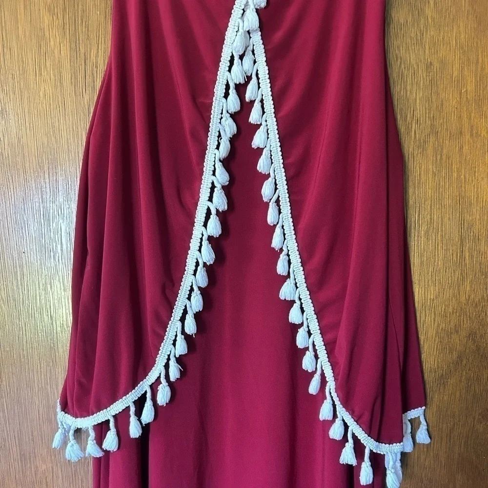 Impressions red and white sleeveless tassel dress size M
